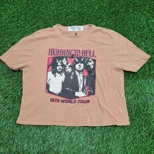 ACDC Crop-Top Shirt Women Medium 19x18 Highway-to-Hell Brown